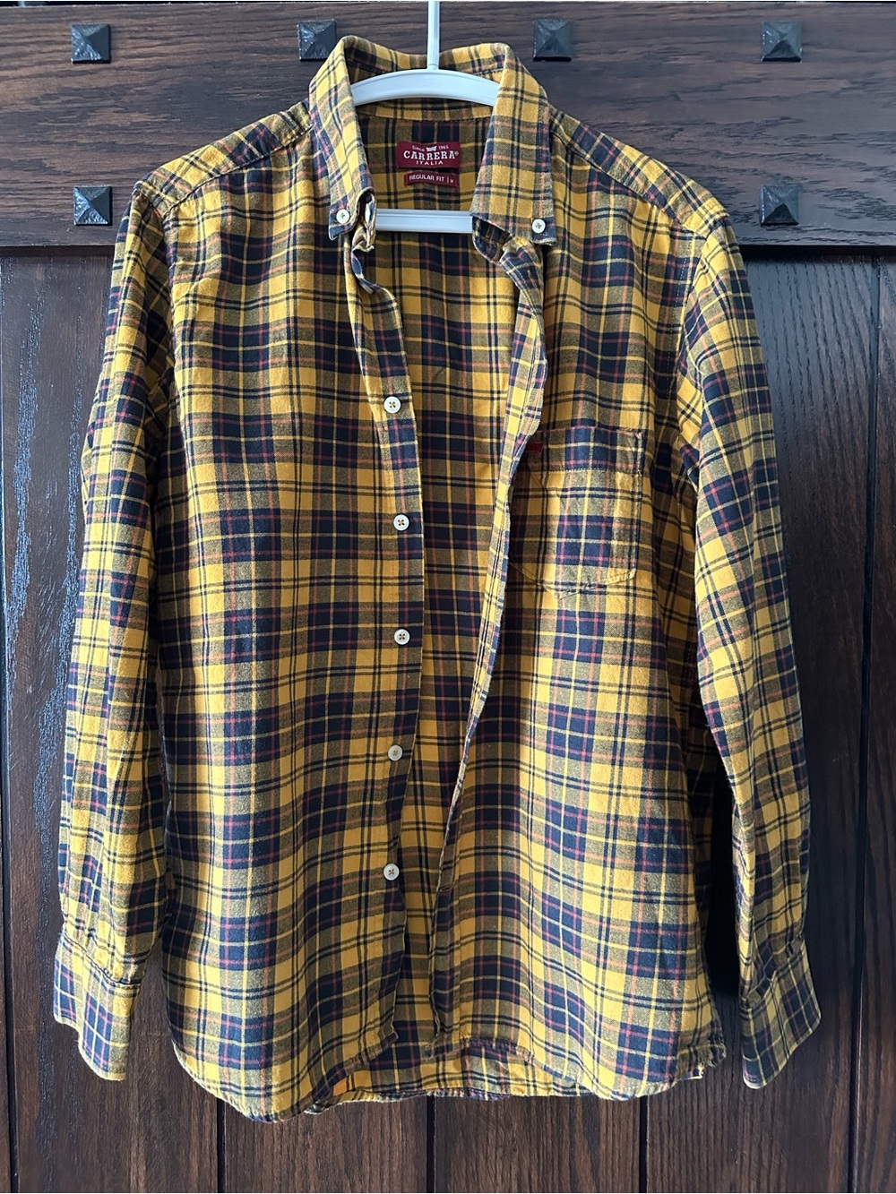 Carrera Yellow and Navy Plaid Button-Down Shirt 100%cotton